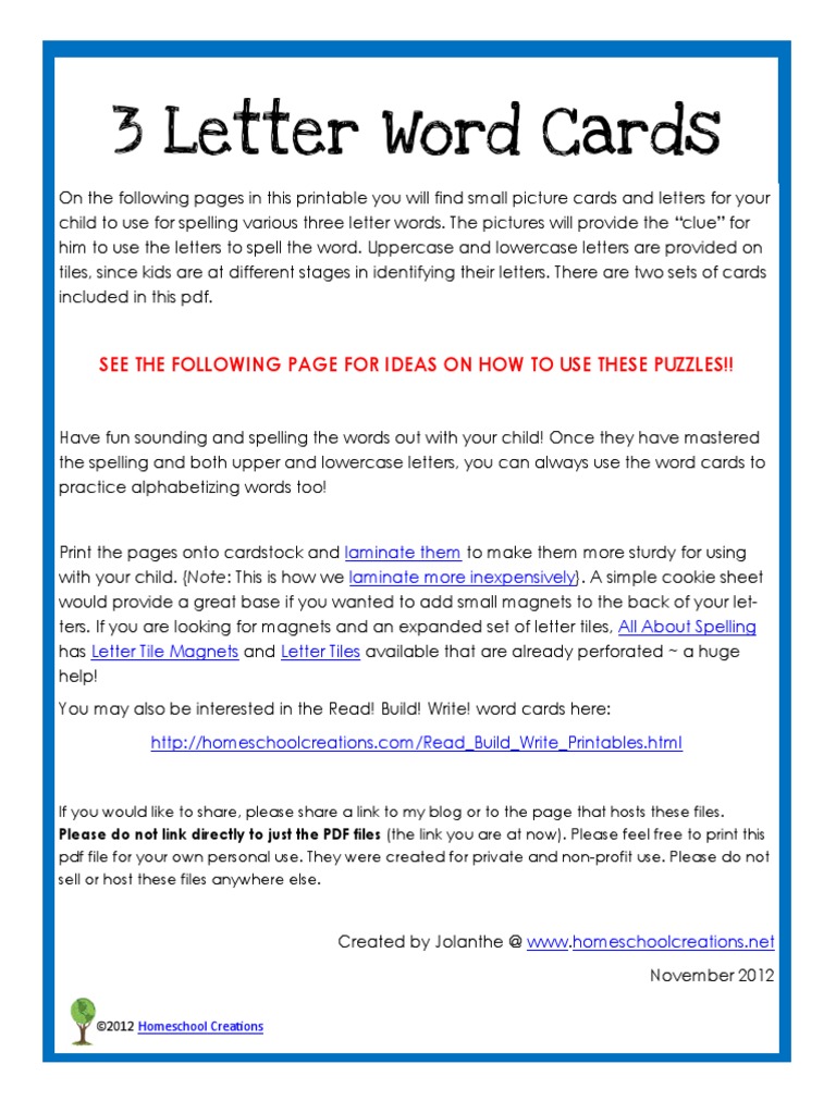 3 Letter Words Printables | PDF | Letter Case | Writing
