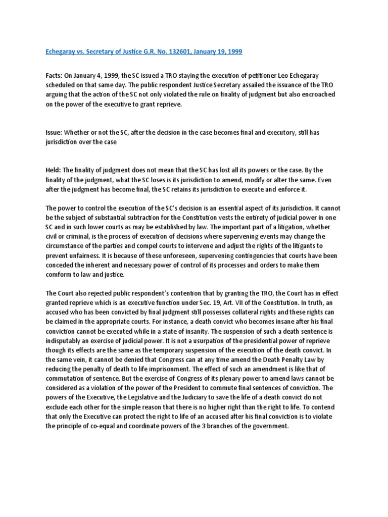Echegaray vs secretary of justice g r no 132601 january 19 1999