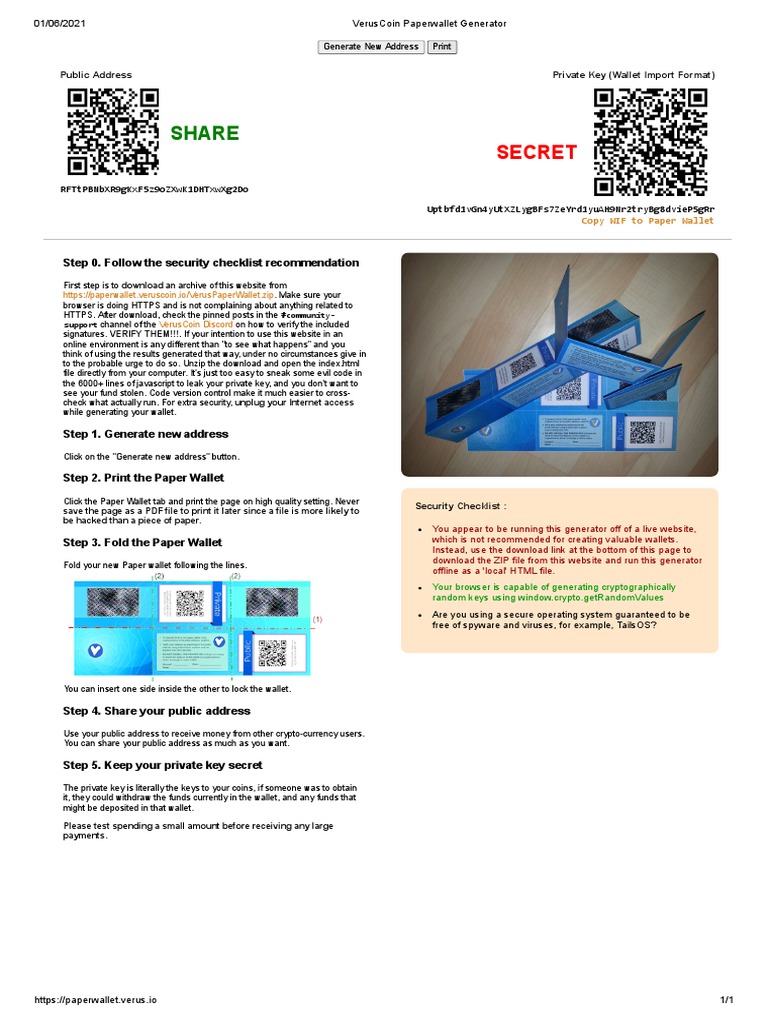VerusCoin Paper Wallet Guide | PDF | Websites | Public Key Cryptography