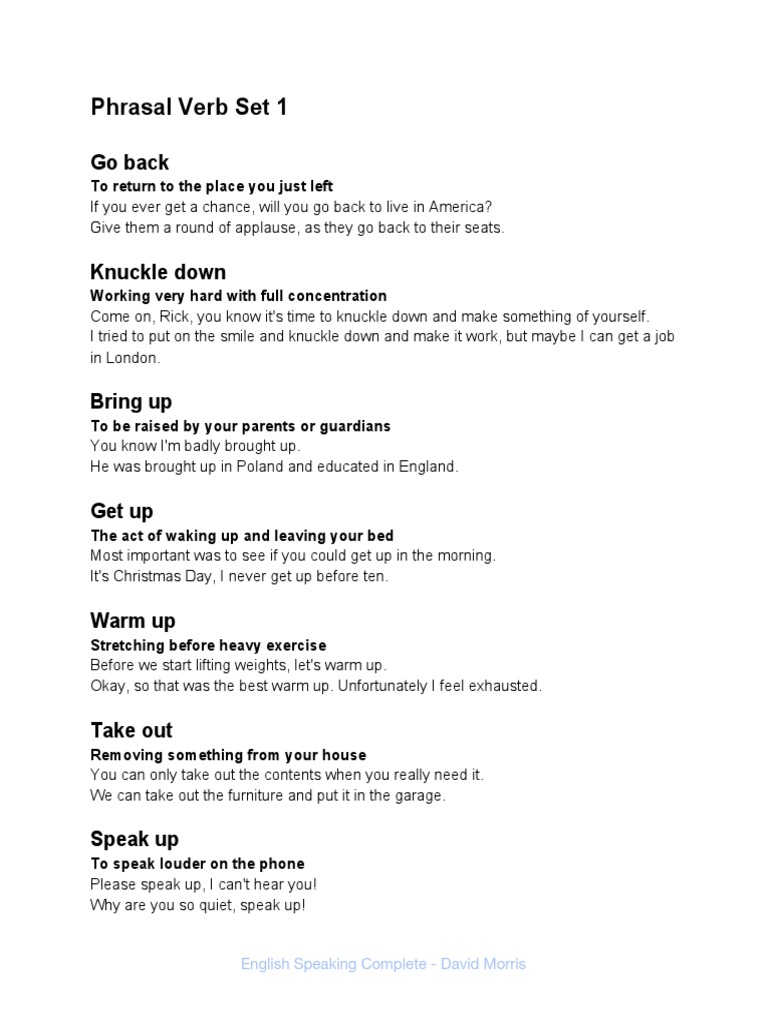 Phrasal Verb Set 1: Go Back | PDF | English Language