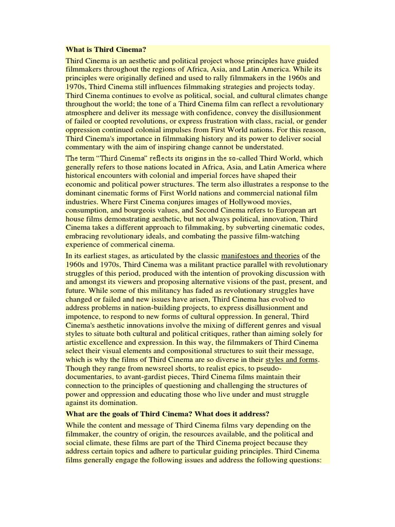 Third Cinema: A Revolutionary Film Movement | PDF | Politics | Social  Science