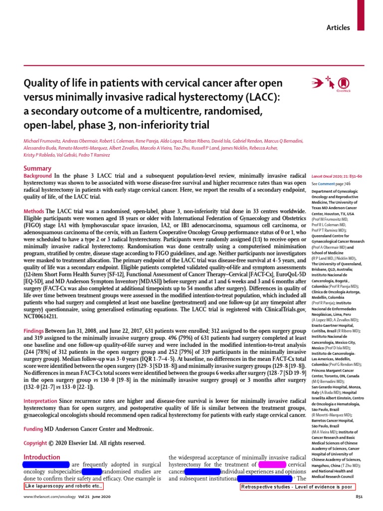 LACC Trial QOL Update 2021 PDF Cervical Cancer Surgery