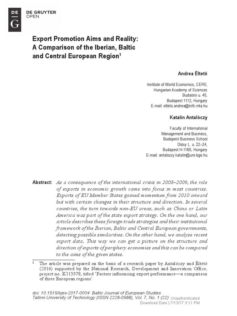 Export Promotion Aims and Reality A Comparison of | PDF | European ...
