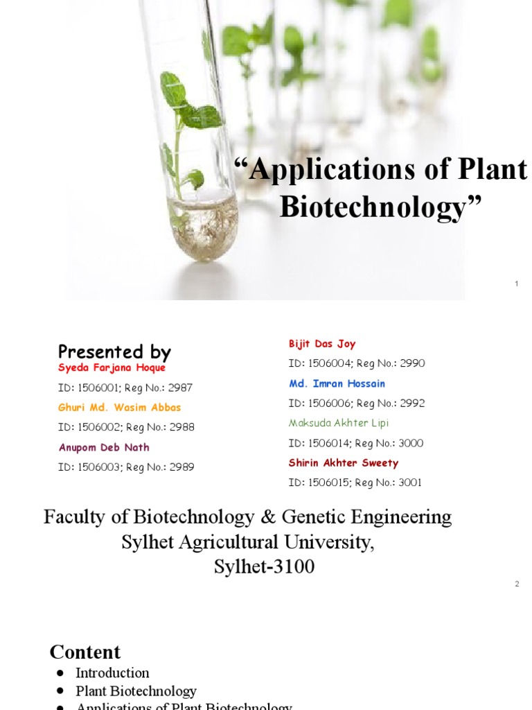 Applications of Plant Biotechnology | PDF | Genetically Modified Food ...