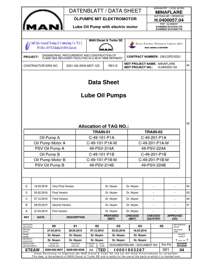 10001903287Rev.04 Data Sheet Lube Oil Pump With Electric Motor PDF