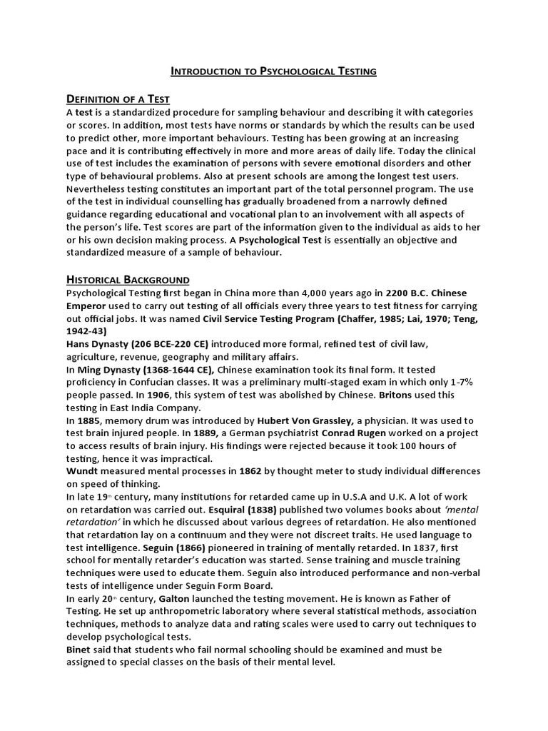 History of Psychological Testing | PDF | Test (Assessment) | Validity ...