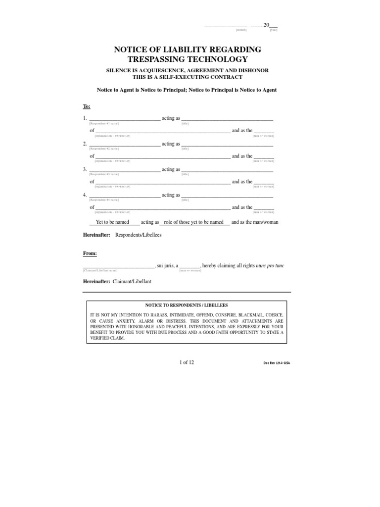 1 TEMPLATE NoticeOfLiability USA | PDF | Electromagnetic Radiation ...