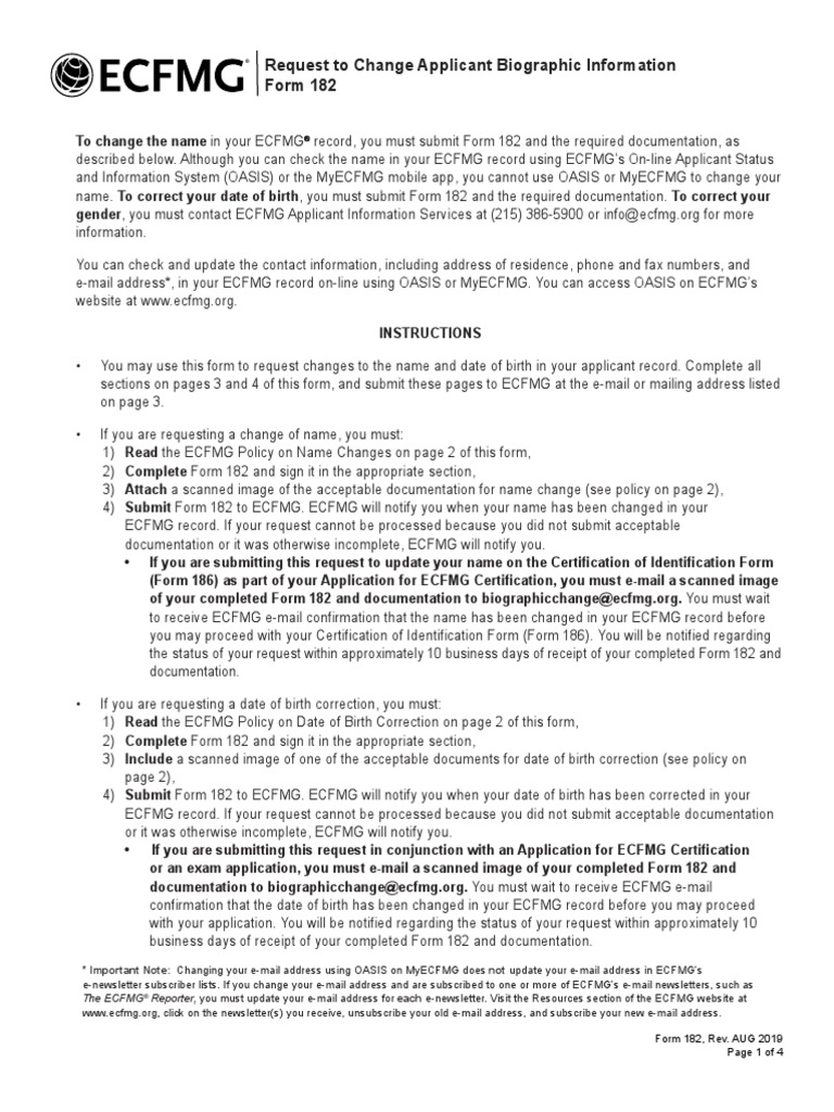 Request To Change Applicant Biographic Information Form 182 | PDF ...