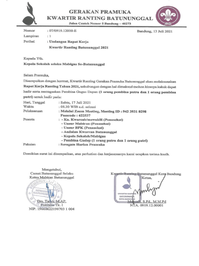 Surat Undangan Raker Gugus Depan | PDF | Teknologi & Rekayasa