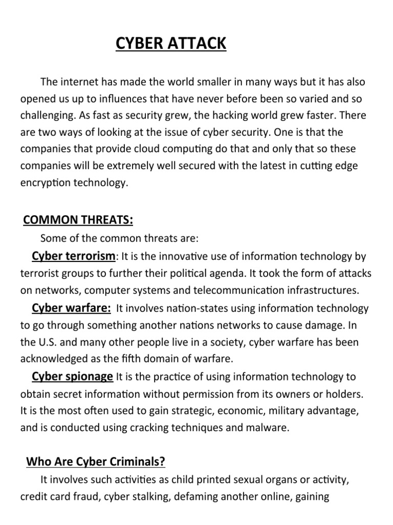 Cyber Attack Common Threats Cyber Terrorism Pdf Computer Security