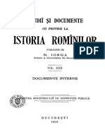 Nicolae Iorga - Studiĭ Și Documente Cu Privire La Istoria Romînilor. Volumul 22 - Documente Interne, Bucuresti, 1913