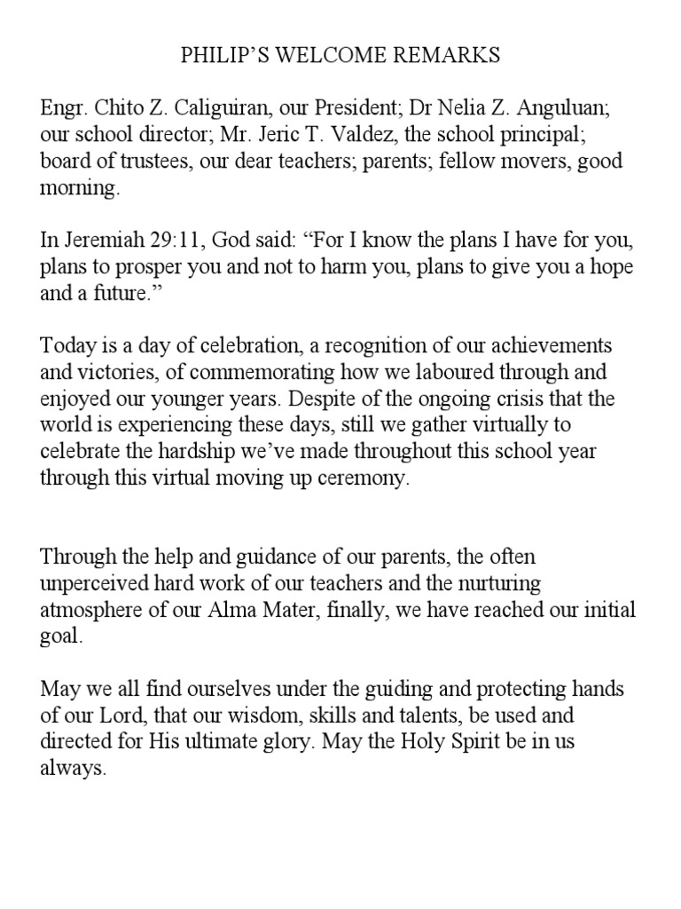 Welcome Remarks Pdf