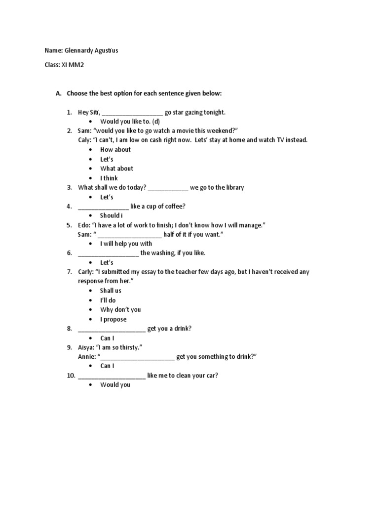 A. Choose The Best Option For Each Sentence Given Below | PDF | Self ...