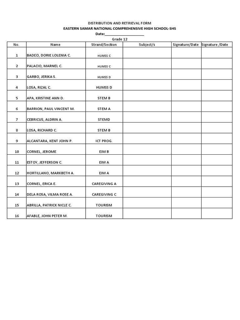 Student Distribution Form ESNCHS | PDF