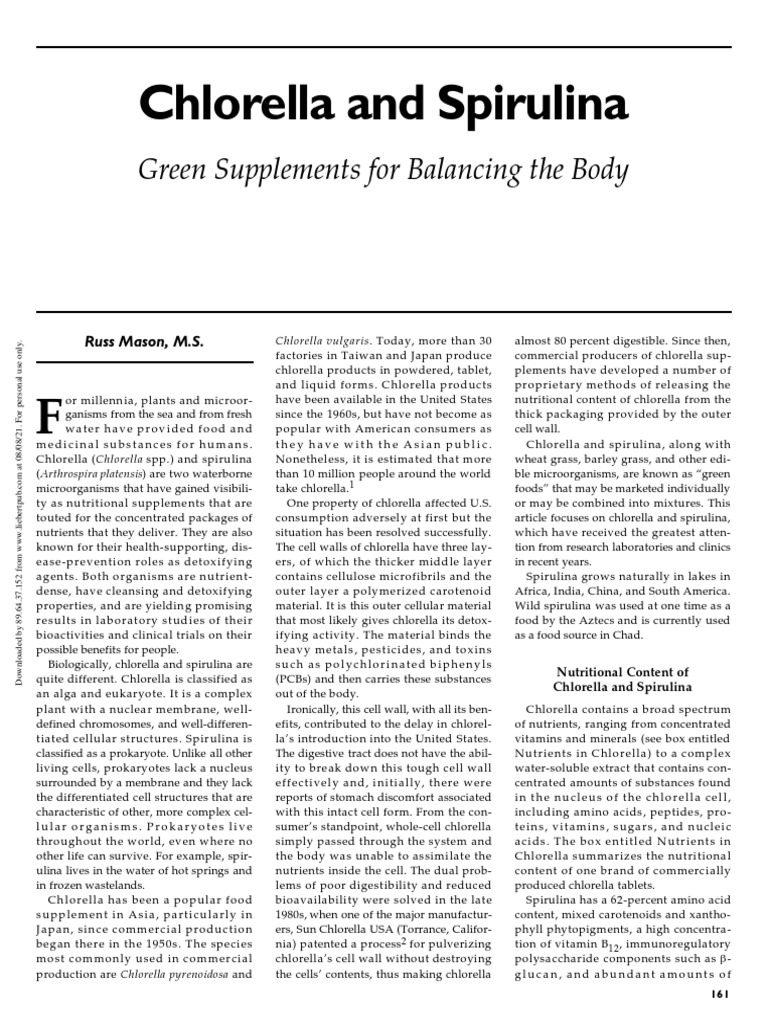 Spirulina and Chlorella PDF Magnesium Nutrition