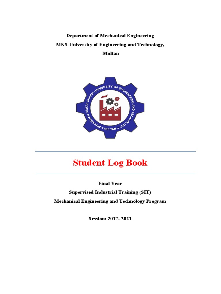Student Log Book Department of Mechanical Engineering MNSUniversity
