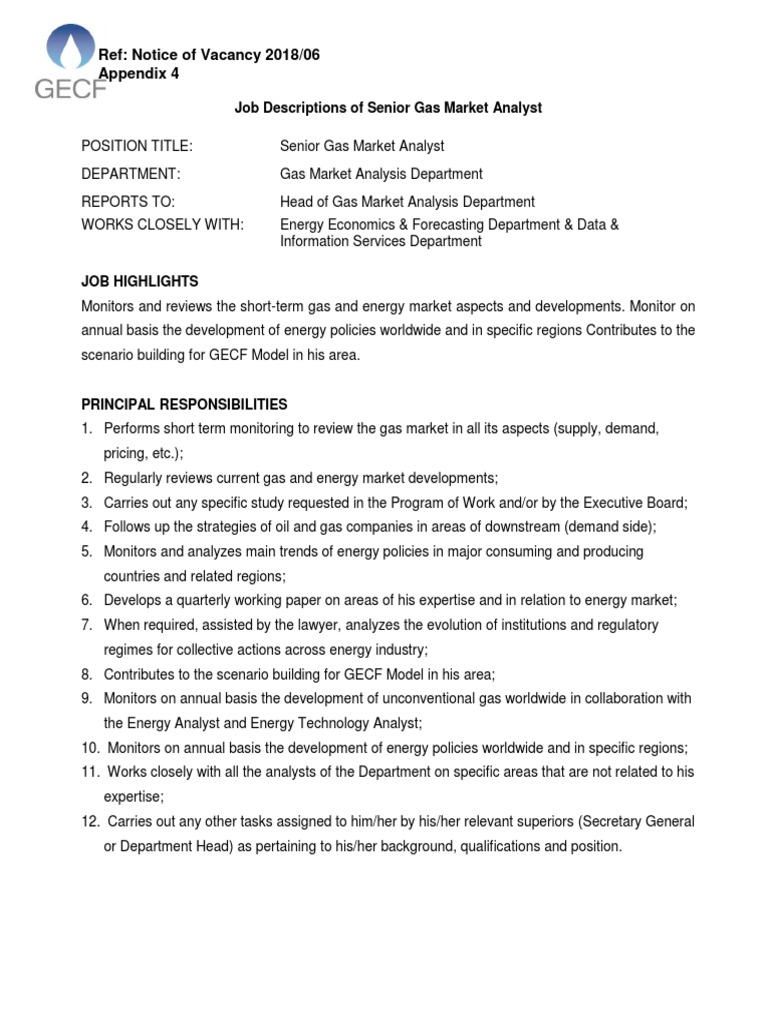 Ref Notice of Vacancy 2018/06 Appendix 4 Job Descriptions of Senior