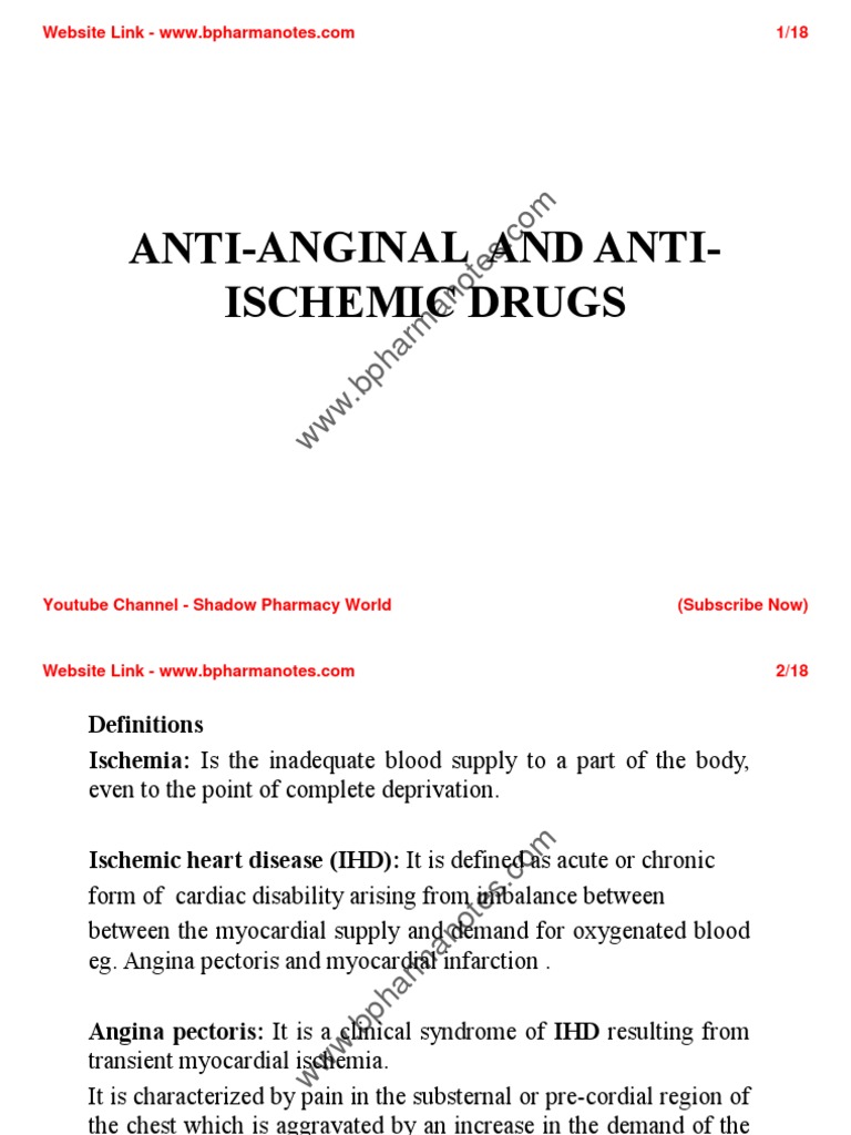 AntiAnginal and AntiIschemic Drugs PDF Cardiovascular Diseases