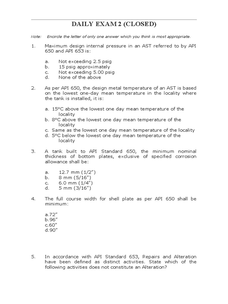Api 653 exam 2 closed pdf welding construction