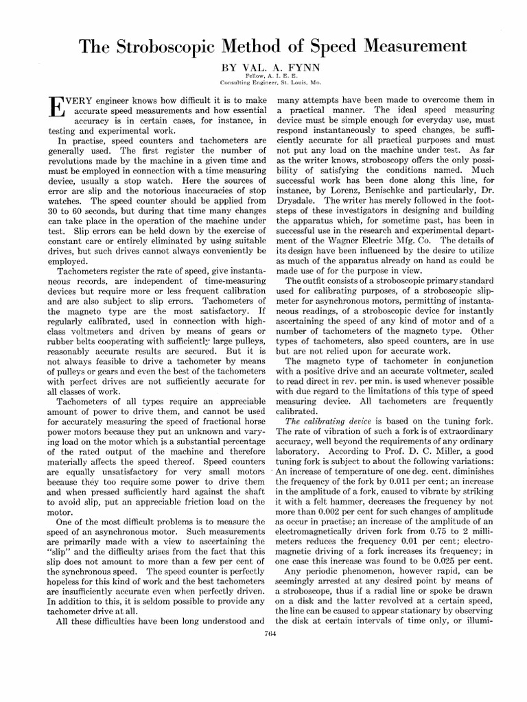 The Stroboscopic Method of Speed Measurement by Val. A. Fynn
