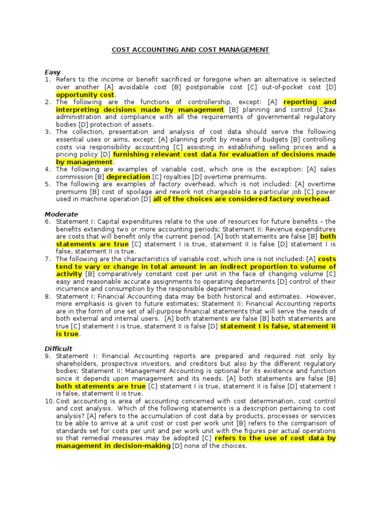 Cost Accounting and Management Overview | PDF | Cost Of Goods Sold ...