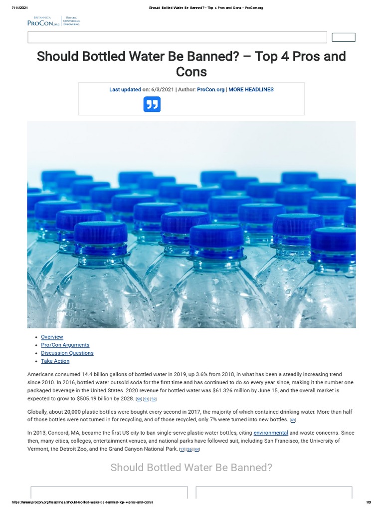 Should Bottled Water Be Banned Top 4 Pros and Cons PDF Bottled