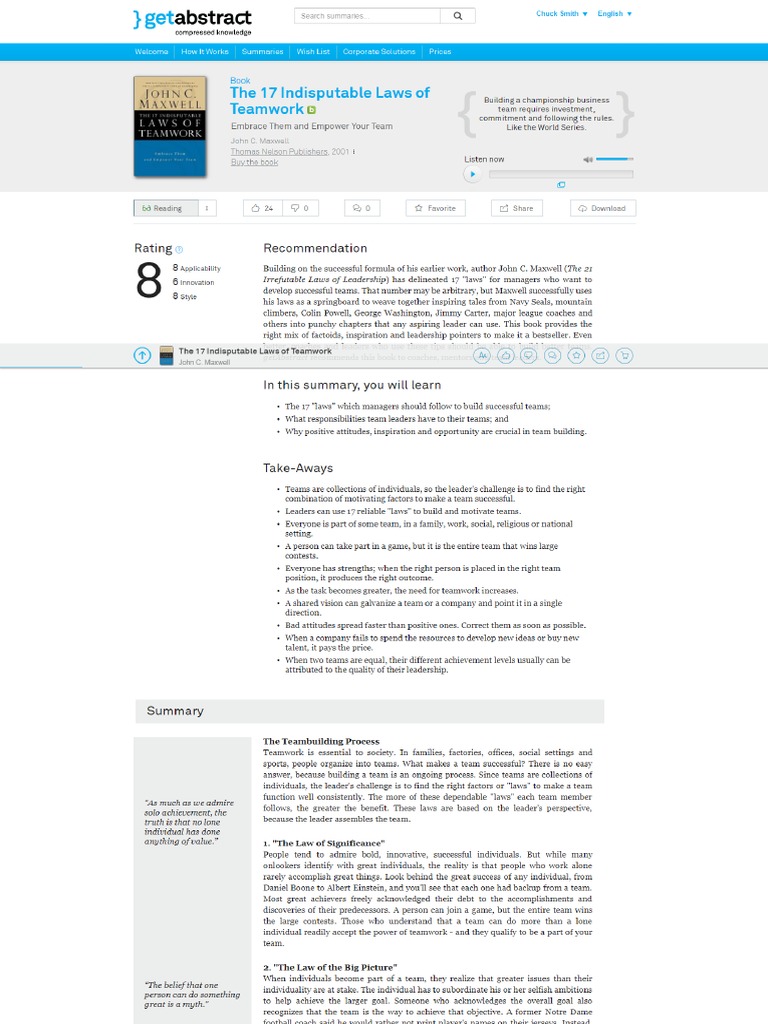 17 Indisputable Laws of Teamwork Book Summary | PDF