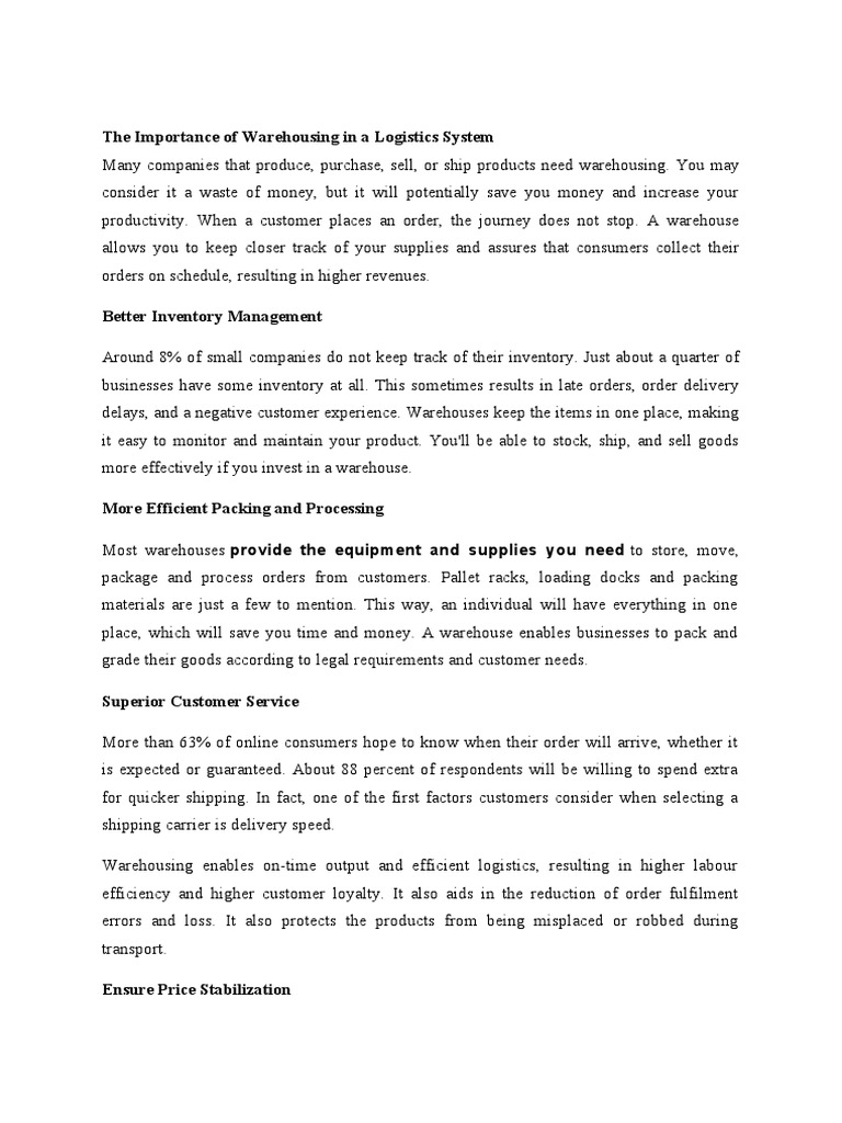 Importance of Warehousing in Logistics | PDF | Warehouse | Logistics