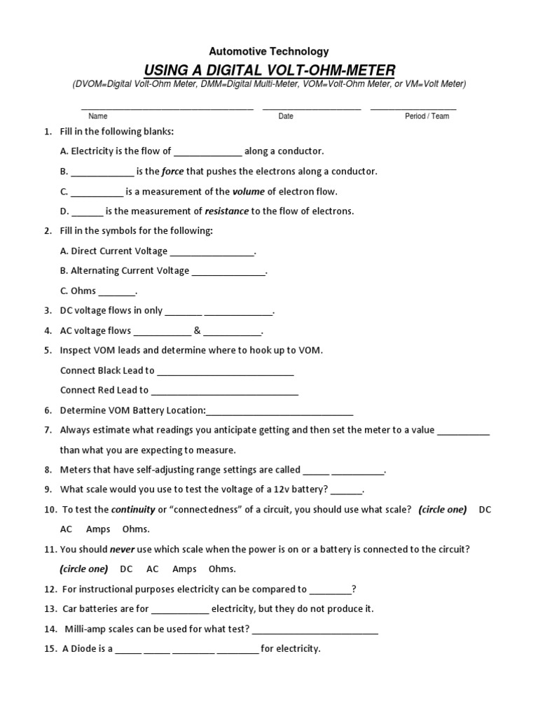 Using a DVOM to measure automotive circuits PDF Direct Current