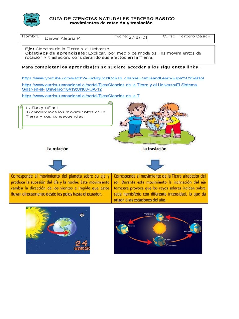 Movimientos de la Tierra para Tercero Básico | PDF | Tierra | Dom