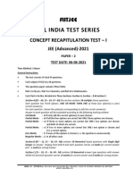 All India Test Series: Concept Recapitulation Test - I