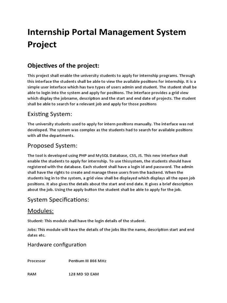 Internship Portal Management System | PDF
