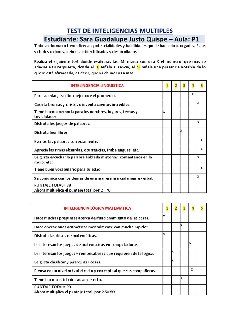 Test de Inteligencias Multiples | PDF | Cognición