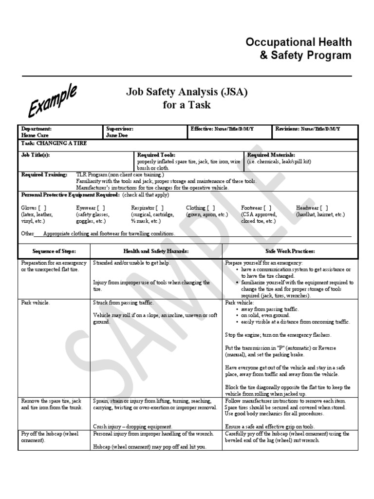 JSA Sample 1 Changing A Tire PDF Nut (Hardware) Tire