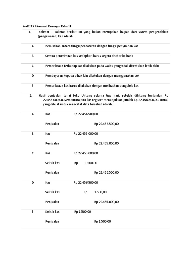 Soal Uas Akuntansi Keuangan Kelas 11 Dan Jawabannya Pdf