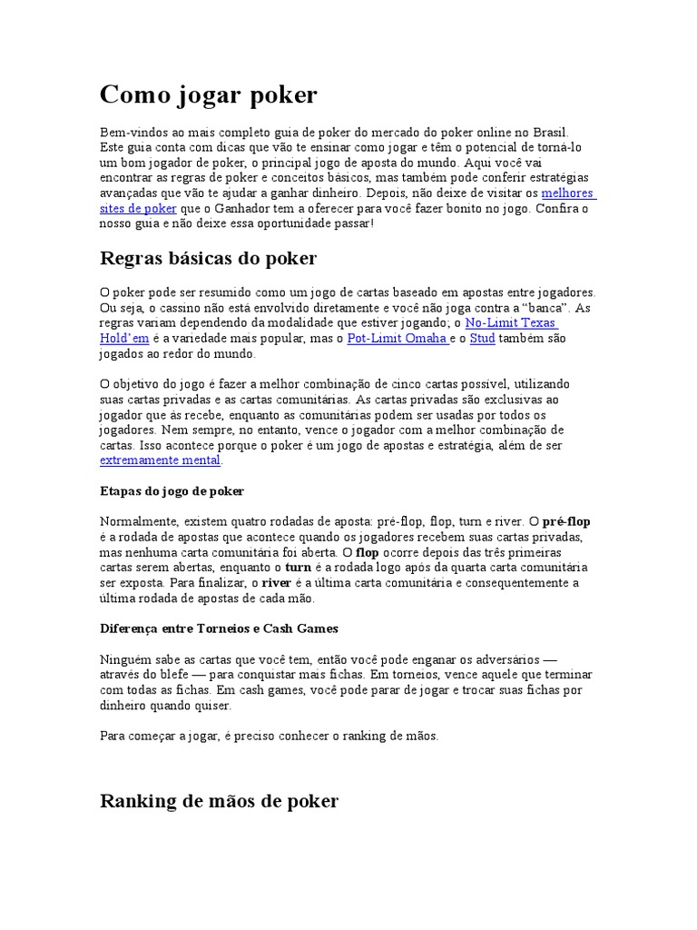 Como Jogar Poker | PDF | Pôquer | Texas Hold 'Em, image size:768x1024