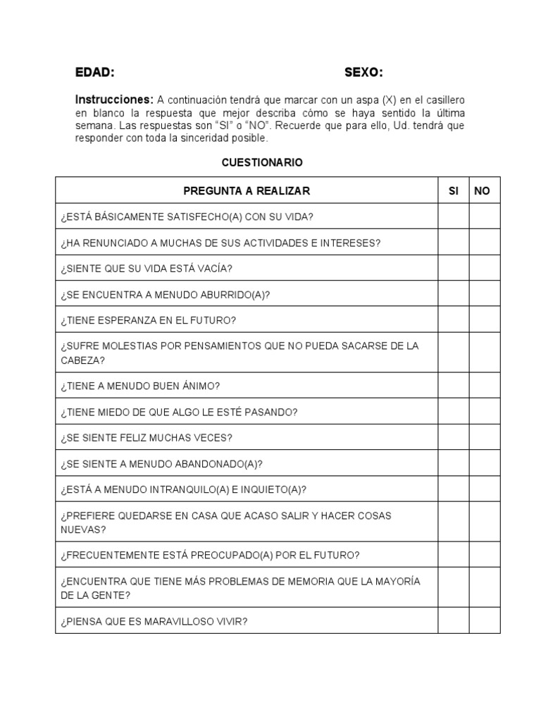Escala de Depresion Geriátrica de Yesavage