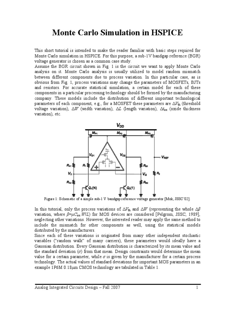 HSPICE Monte Carlo Simulation Tutorial | PDF | Mosfet | Spice