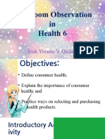 Classroom Observation in Health 6: Irish Yvonne V. Quilab