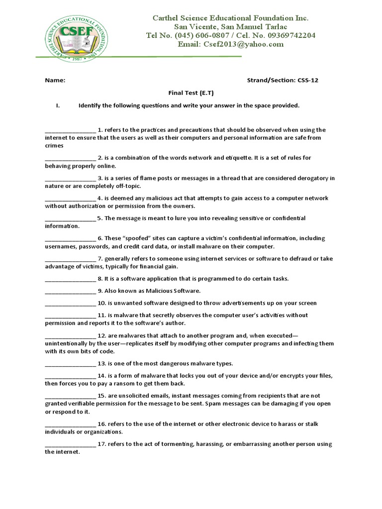 Carthel Science Educational Foundation Inc. San Vicente, San Manuel