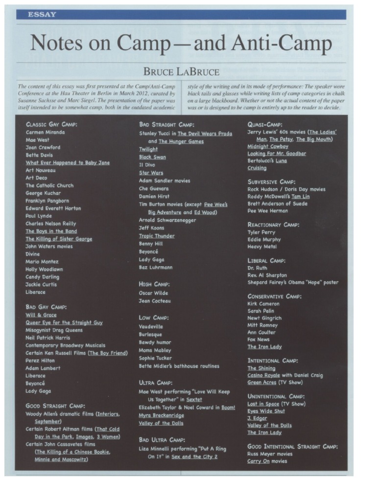 Bruce Labruce Notes On Camp | PDF