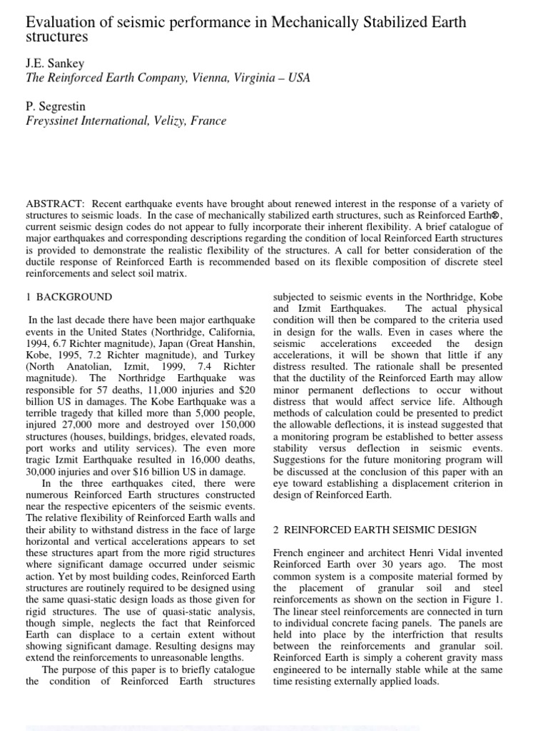 Evaluation of Seismic Performance in Mechanically Stabilized | PDF ...