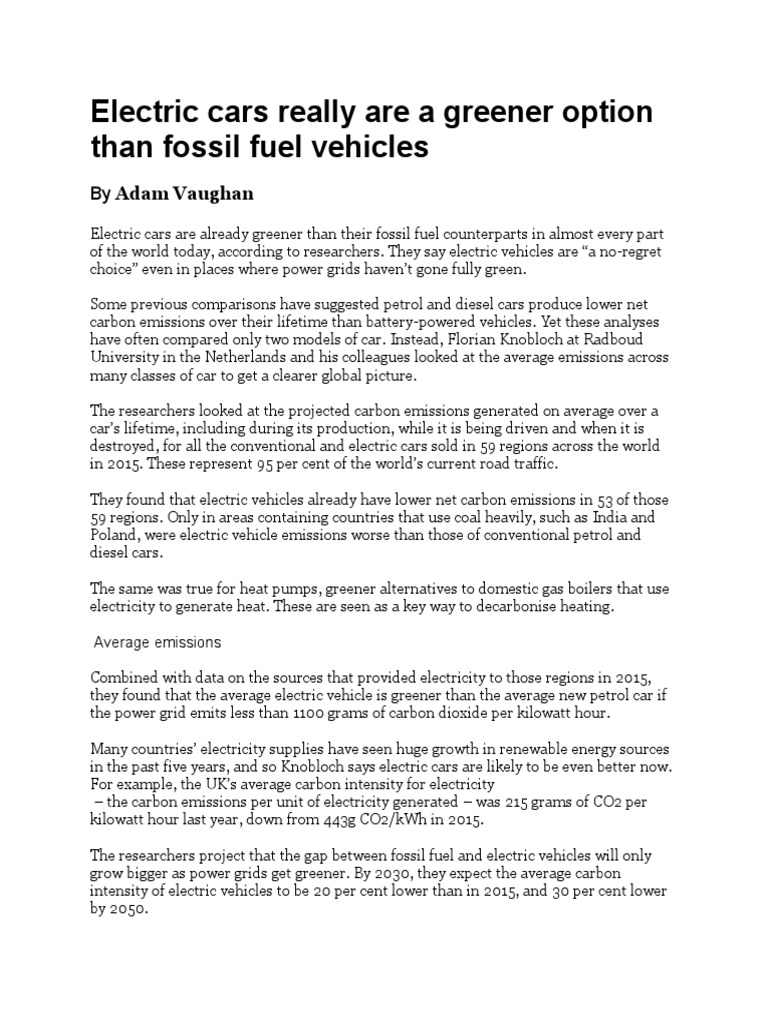Electric Cars: Greener Than Fossil Fuels | PDF | Electric Vehicle | Car