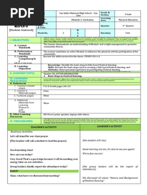 Detailed Lesson Plan in Festival Dancing