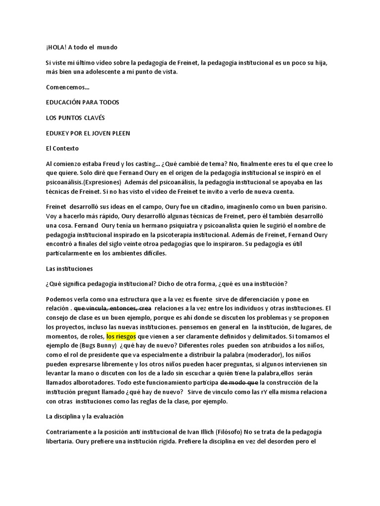 Fernand Oury PDF Psicoanálisis Pedagogía