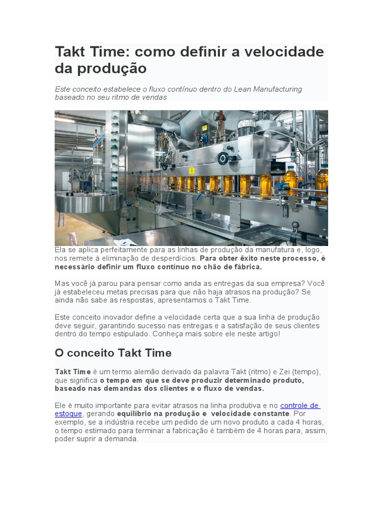 Takt Time Administração de Produção | PDF | Tempo | Fabricação enxuta