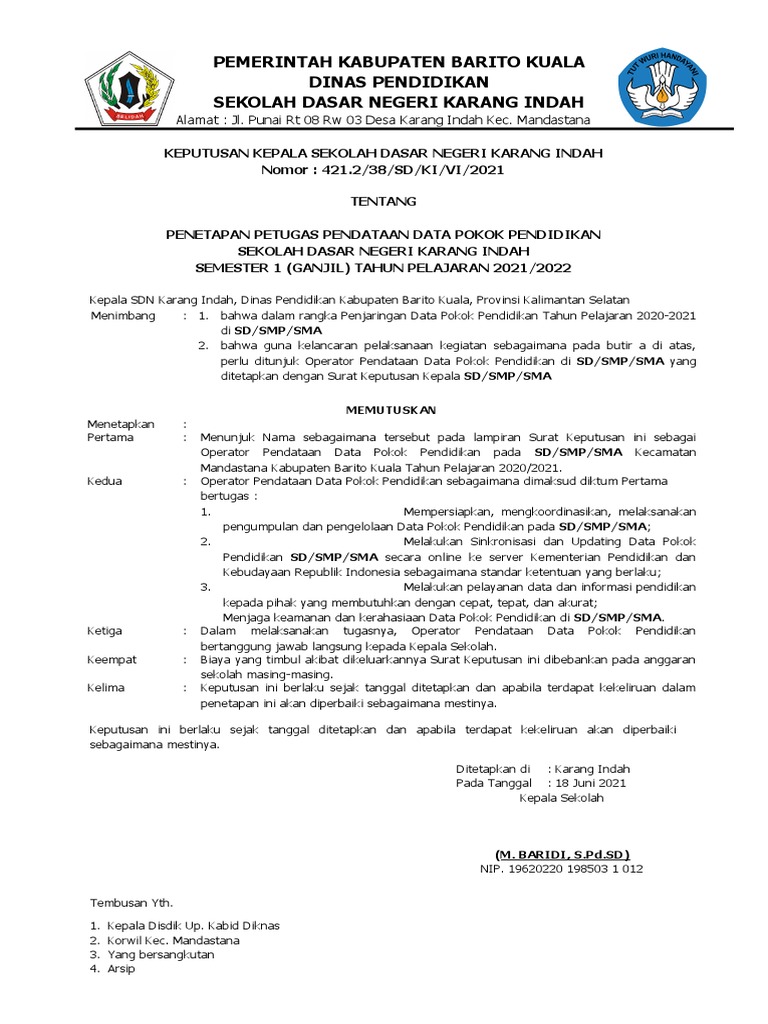 Sk Operator Dapodik Pdf