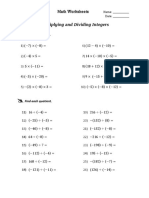 Multiplying and Dividing Integers: Math Worksheets