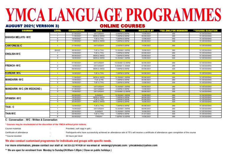 August 2021 Online Language Courses | PDF