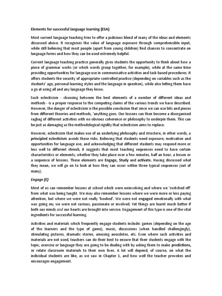 Key Elements of ESA in Language Learning | PDF | Learning | Teachers